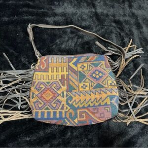 American West Bohemian Patterned Fringe Shoulder Bag